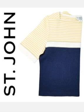St. John Sport by Marie Gray Vintage Navy & Yellow Stripe Santana Knit Top Sz S
